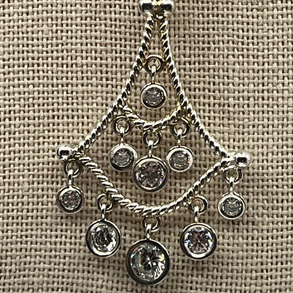 Vintage Diamonique Sterling Silver Chandelier Pendant Necklace, 16" - Picture 8 of 17